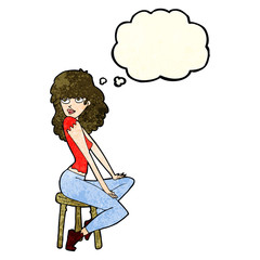 cartoon woman striking pose with thought bubble