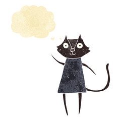 cute cartoon black cat waving with thought bubble