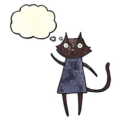 cute cartoon black cat waving with thought bubble