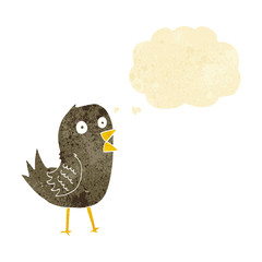cartoon tweeting bird with thought bubble