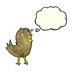 cartoon tweeting bird with thought bubble