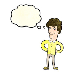 cartoon happy man with thought bubble