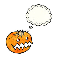 cartoon pumpkin with thought bubble