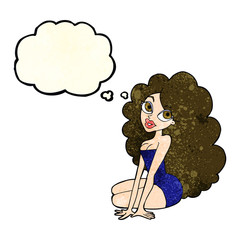 cartoon pretty woman with thought bubble
