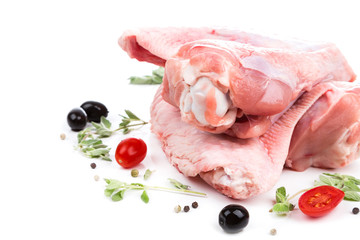 raw wings with bone of turkey from on side
