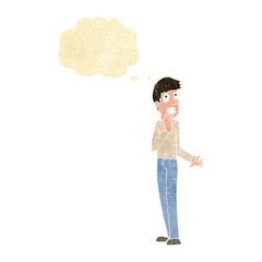 cartoon worried man with thought bubble