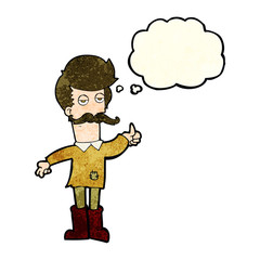 cartoon old man in poor clothes with thought bubble