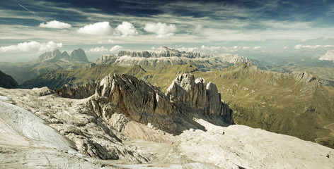 panoramic view of a mountain range in italian alps