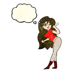 cartoon woman raising fist with thought bubble