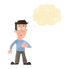 cartoon shocked man with thought bubble