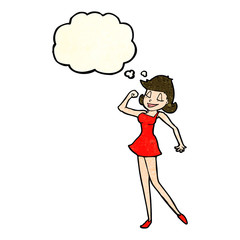 cartoon woman with can do attitude with thought bubble