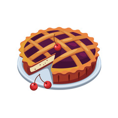 Cherry Pie and Slice. Vector 