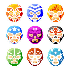 Lucha Libre, Luchador mexikanische Wrestlingmasken Farbvektorsymbole