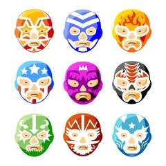 Glasbilder Schädel Lucha Libre, Luchador mexikanische Wrestlingmasken Farbvektorsymbole