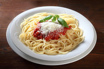 Italian dish of spaghetti with tomato