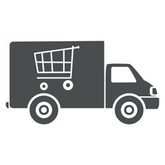 Icono plano camion con carro compra gris