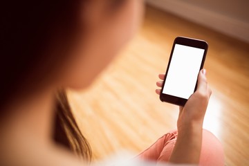 Asian woman using phone with copy space