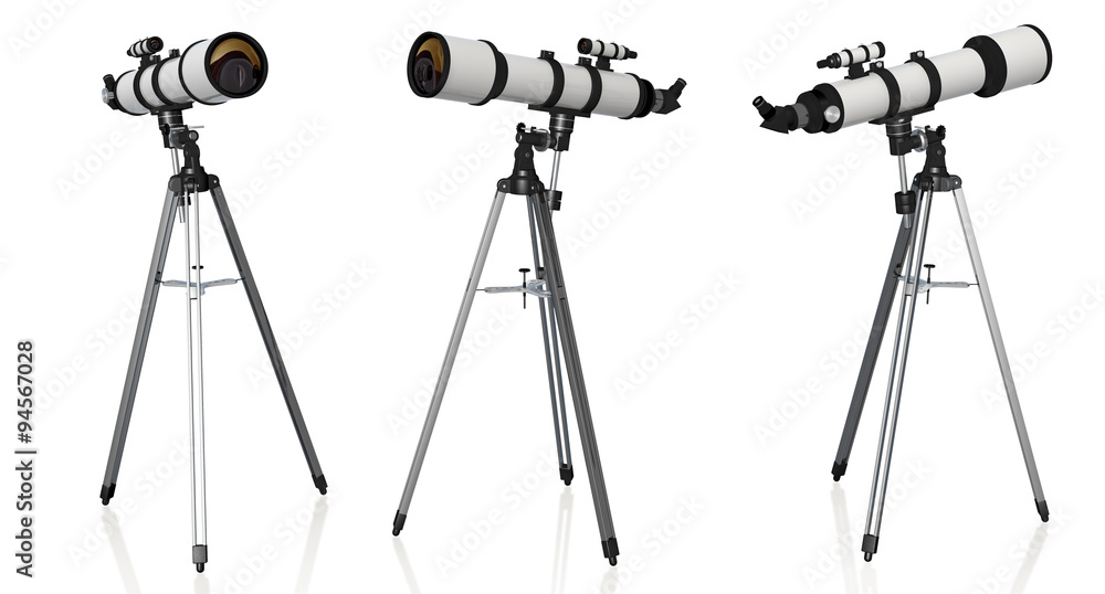 Canvas Prints three telescopes on tripod isolated on white background