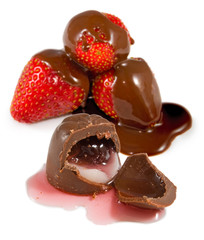 Image of delicious chocolate  candies  and strawberries