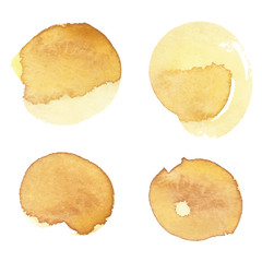 Set of yellow watercolor circles. Vector illustration