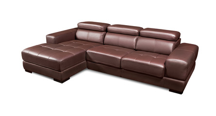 Luxury leather corner brown sofa isolated on white background
