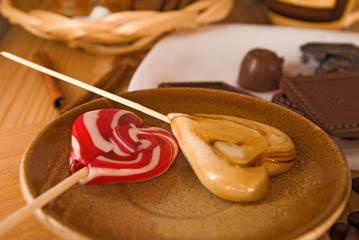 image of delicious chocolates on the table close-up