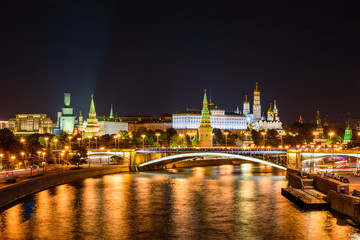 Moscow Kremlin and Kremlin quay at night, Moscow, Russia.