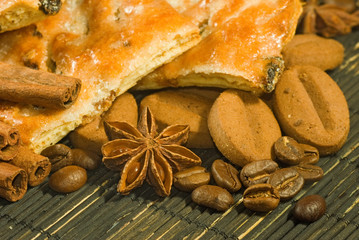 image of cookies, anise stars and coffee beans close-up
