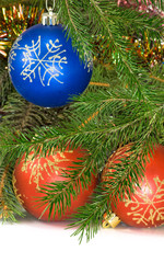 image of beautiful Christmas decorations on Christmas tree background close-up