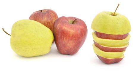 Three apples and one sliced apple
