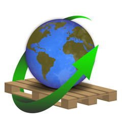 Planeta tierra sobre europalet con flecha