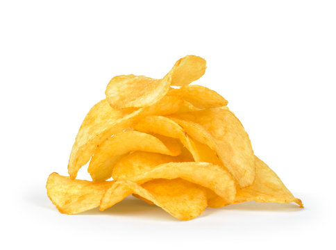 A Pile Of Potato Chips Isolated On White Background