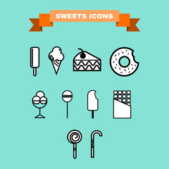 Sweet treats vector icon set