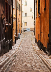 Fototapeta na wymiar The street in Gamla Stan, Stockholm.