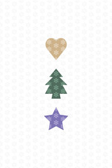 New year greetings card design with heart, star and pine tree on white background