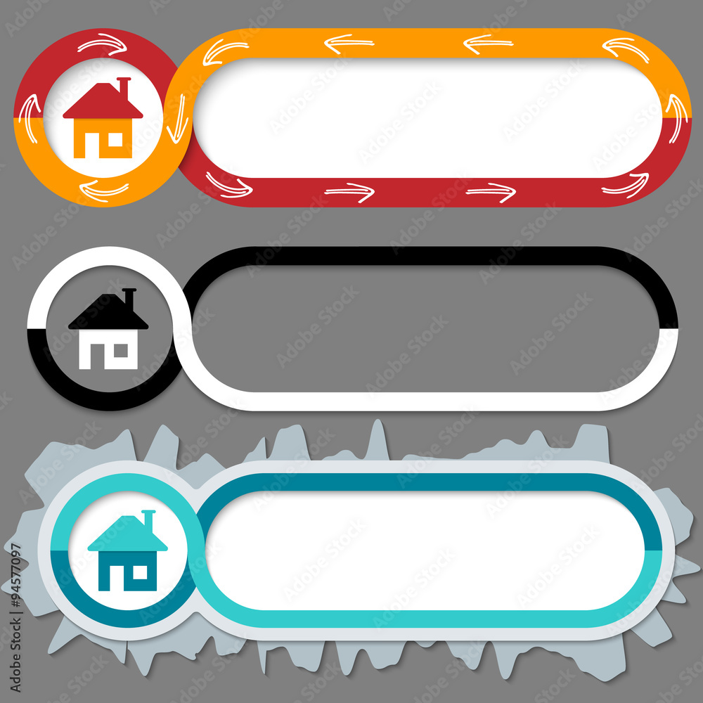 Poster set of three abstract buttons for your text and home symbol