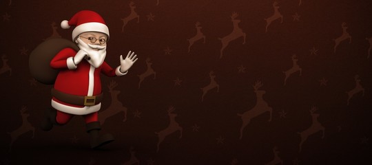 Composite image of cartoon santa running with sack