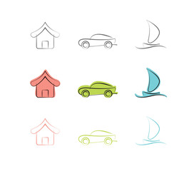 home car and sail icon for emblem logo