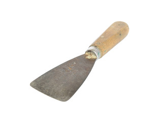 Rust paint trowel with wood handle isolated on white with clipping path