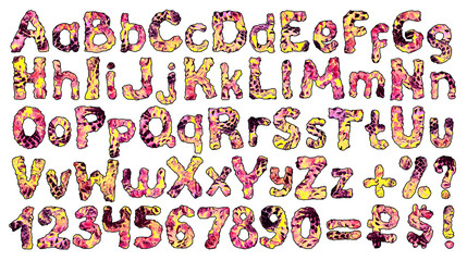 English alphabet with vibrant abstract floral elements