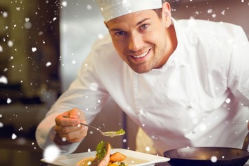 Composite image of chef tasting food