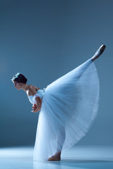 Naklejka premium Portrait of the ballerina on blue background