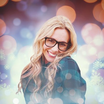 Composite image of pretty blonde smiling at camera
