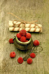 raspberry cookies on a wooden background old vintage retro rustic style