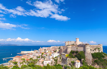 Fototapeta na wymiar Landscape of Gaeta town with fortress, Italy
