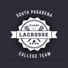 College Lacrosse Team vintage logo, t-shirt print, vector illustration