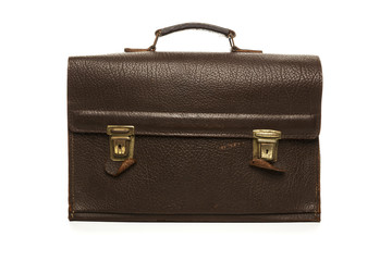 Vintage leather briefcase isolated