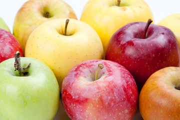 Different colors apple fruits. closeup