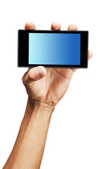 Hand man with tablet o cell