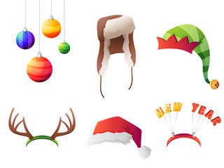 Set of vector winter christmas hats set. For party, street home and new year